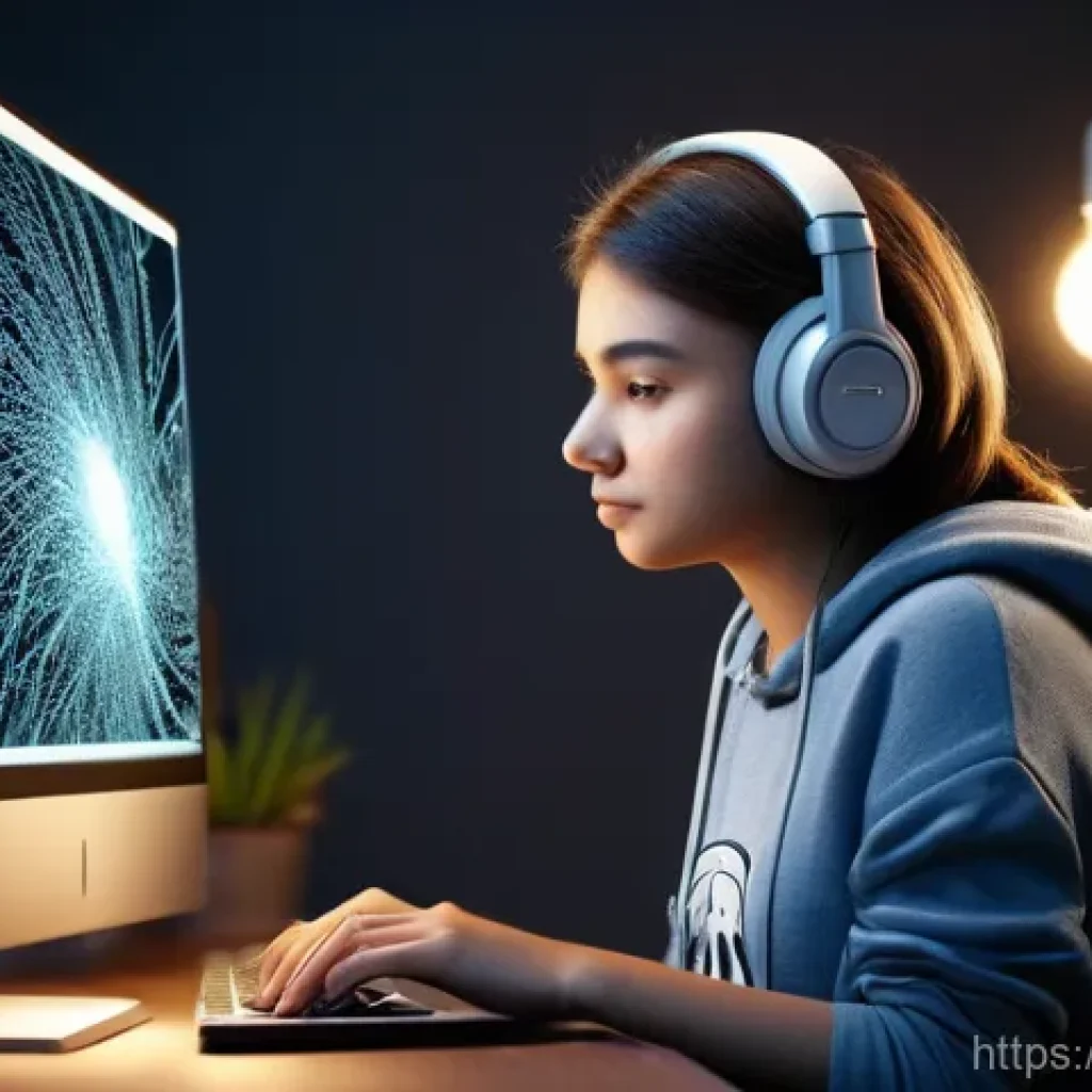 컴퓨터가 느리게 작동하는 소프트웨어 원인 - **Prompt:** A young woman, early 20s, sitting at a desk, looking frustrated at her laptop screen whi...