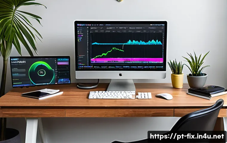 RAM 용량 부족으로 인한 오류 해결 - A modern home office setup showing a mid-30s Brazilian professional using a sleek desktop computer w...
