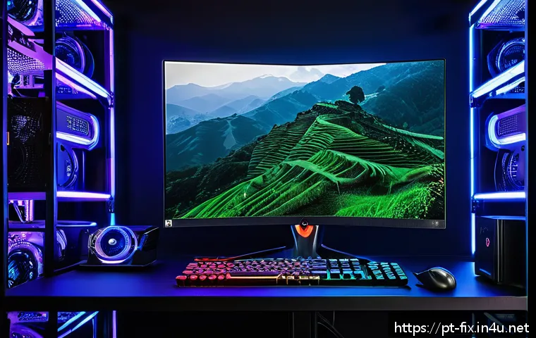 그래픽카드 고장 진단 프로그램 추천 - A detailed close-up image of a modern computer gaming setup focused on a high-end graphics card insi...
