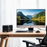 컴퓨터 내부 온도를 낮추는 팁 - A modern desktop computer setup in a bright, spacious home office with natural ventilation; the PC t...