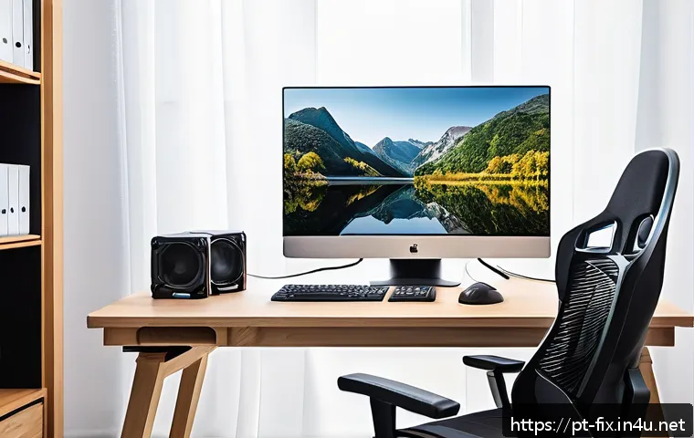 컴퓨터 내부 온도를 낮추는 팁 - A modern desktop computer setup in a bright, spacious home office with natural ventilation; the PC t...
